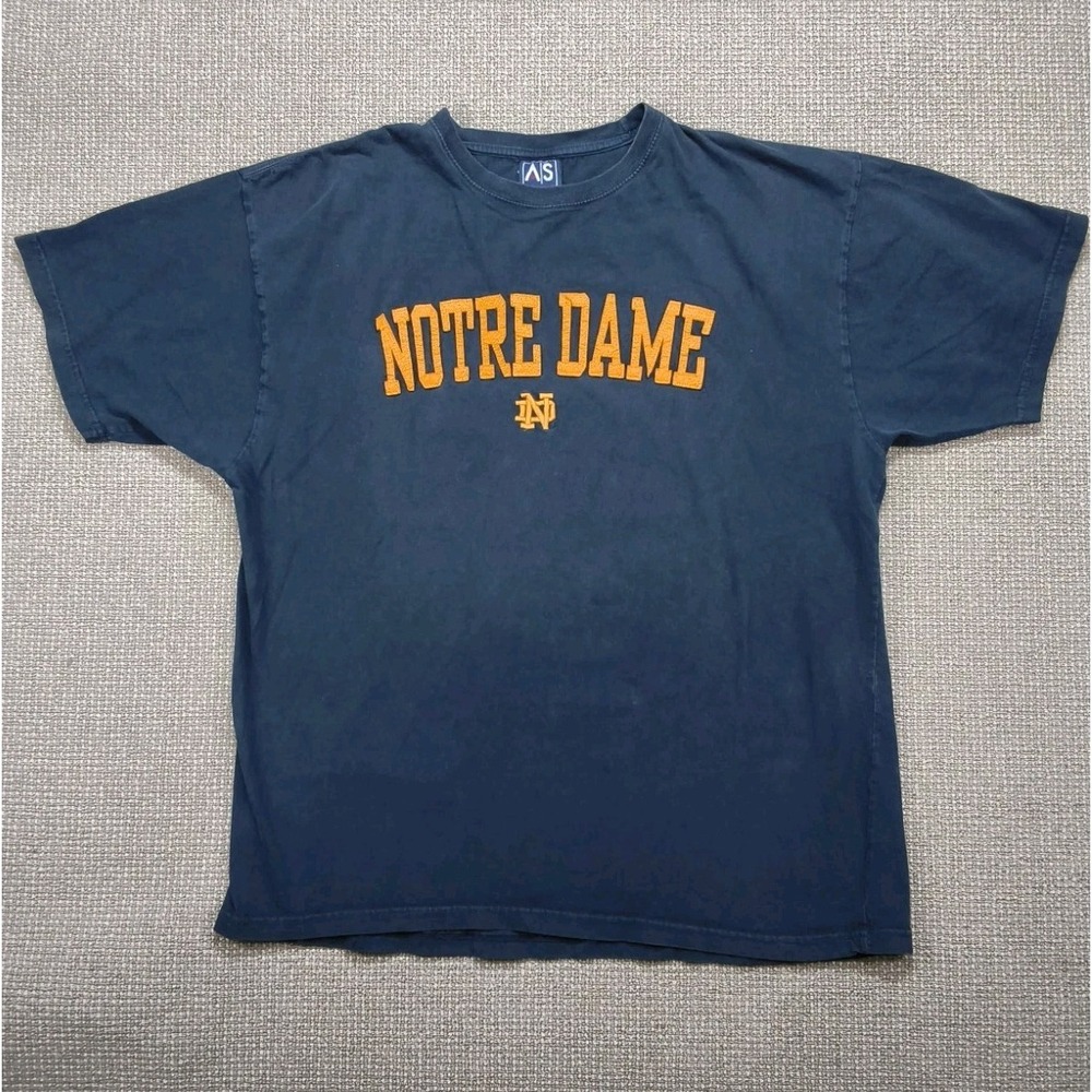 Vintage All Sport Notre Dame Fighting Irish T-Shirt Navy Gold Spellout Men's XL